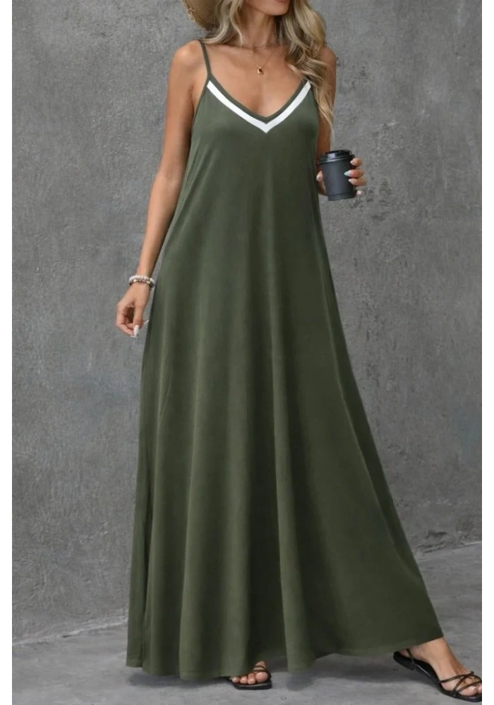 Kadın Ip Askılı V şerit Yakalı Uzun Viskon Elbise