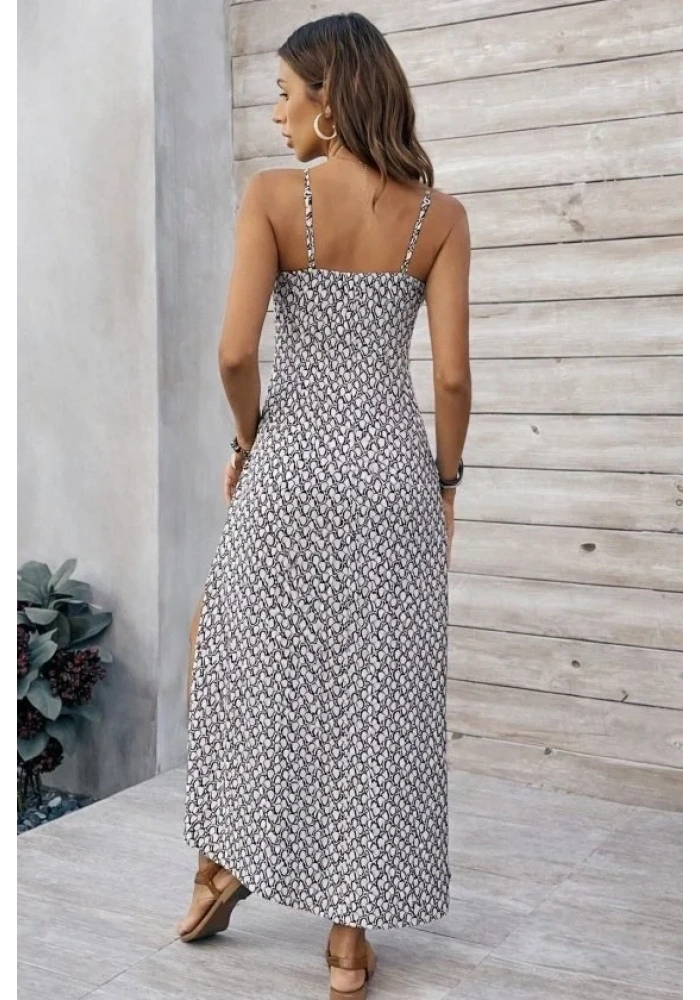 Kadın Ip Askılı V Yakalı Yırtmaçlı Uzun Süprem Elbise