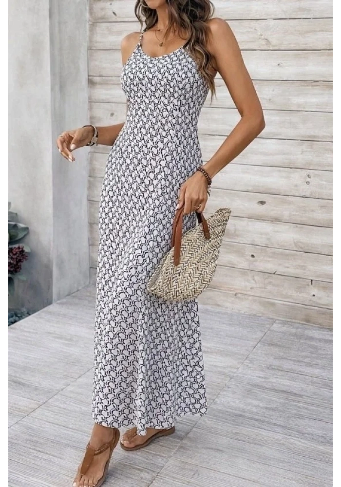 Kadın Ip Askılı V Yakalı Yırtmaçlı Uzun Süprem Elbise