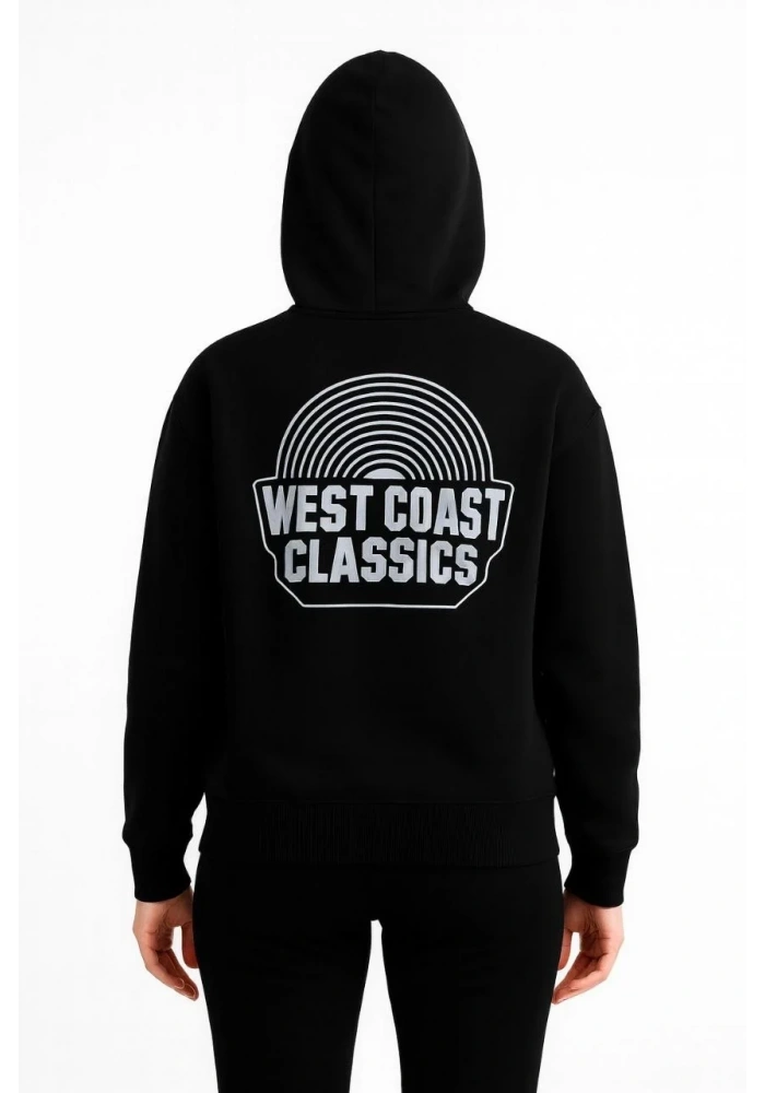 Kadın Oversize Kapüşonlu Cepli Baskılı 3 İplik Pamuklu Hoodie Sweatshirt - Siyah