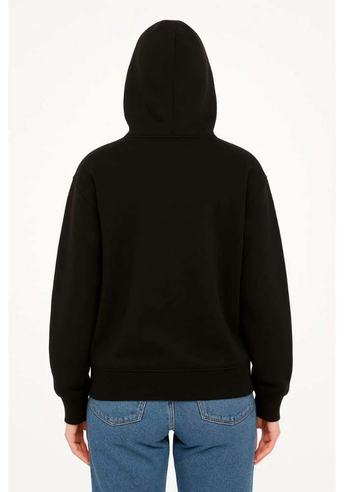 Kadın Kapüşonlu 3 İplik Şardonlu Önü Baskılı Fermuarlı Oversize Sweatshirt - Siyah