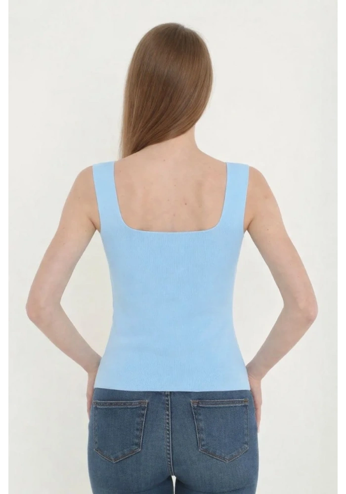 Kadın Kare Yaka Detay Crop - Mavi