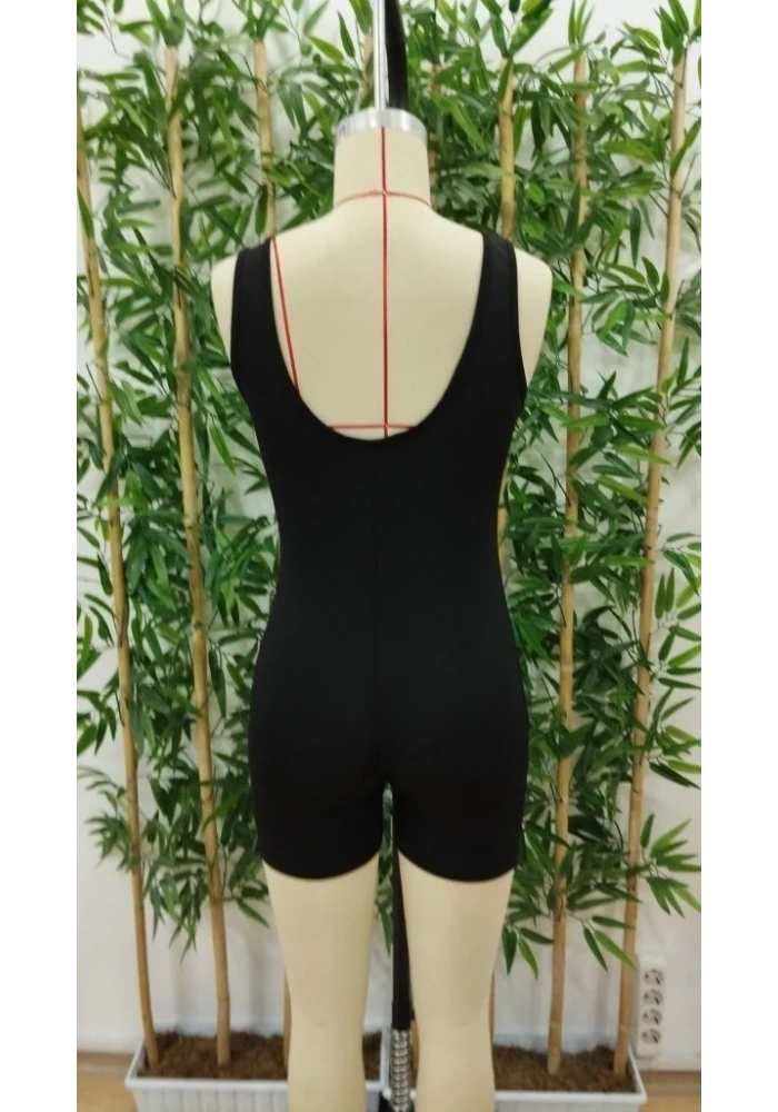 Kadın Kare Yaka Sırt Dekolte Detay Dalgıç Bodycon Mini Tulum