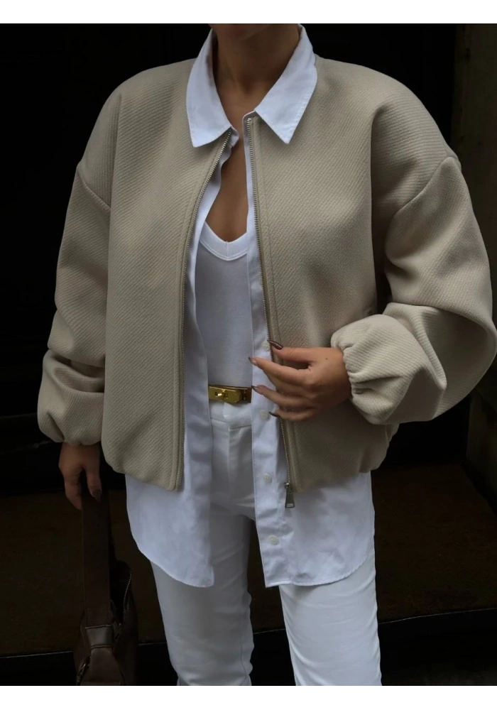 Kadın Kaşe Kaşmir Fermuarlı CEKET - Bej