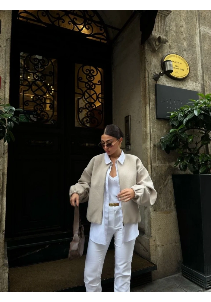 Kadın Kaşe Kaşmir Fermuarlı CEKET - Bej