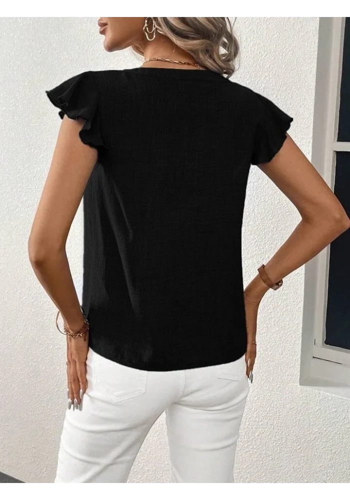 Kadın Kısa Kelebek Kollu V Yakalı Bluz