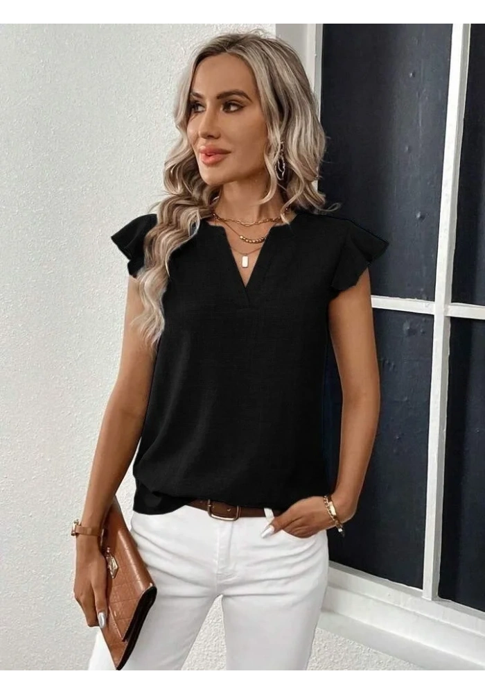 Kadın Kısa Kelebek Kollu V Yakalı Bluz