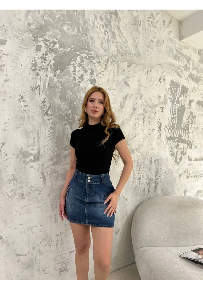 Kadın Kısa kol Badi bluz - Siyah