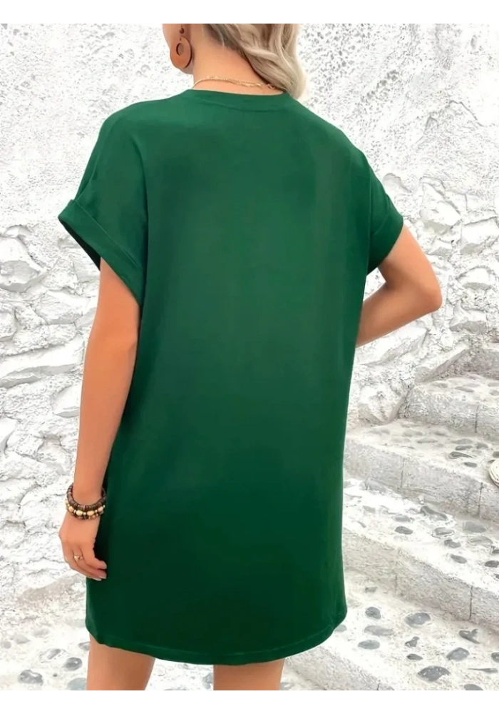Kadın Kısa Kollu Bisiklet Yaka Cepli Kelebek Baskılı Viskon Elbise