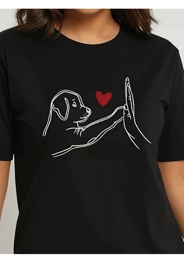Kadın Kısa Kollu Bisiklet Yaka Köpek Baskılı Viskon Bluz