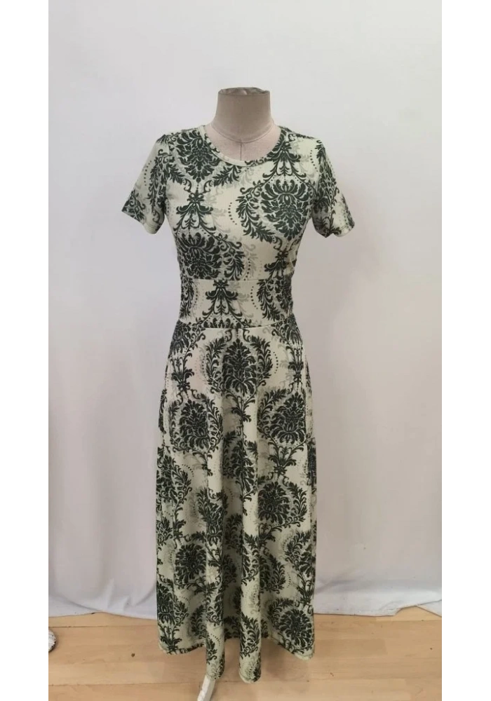 Kadın Kısa Kollu Bisiklet Yaka Puantiyeli Maksi örme Krep Elbise