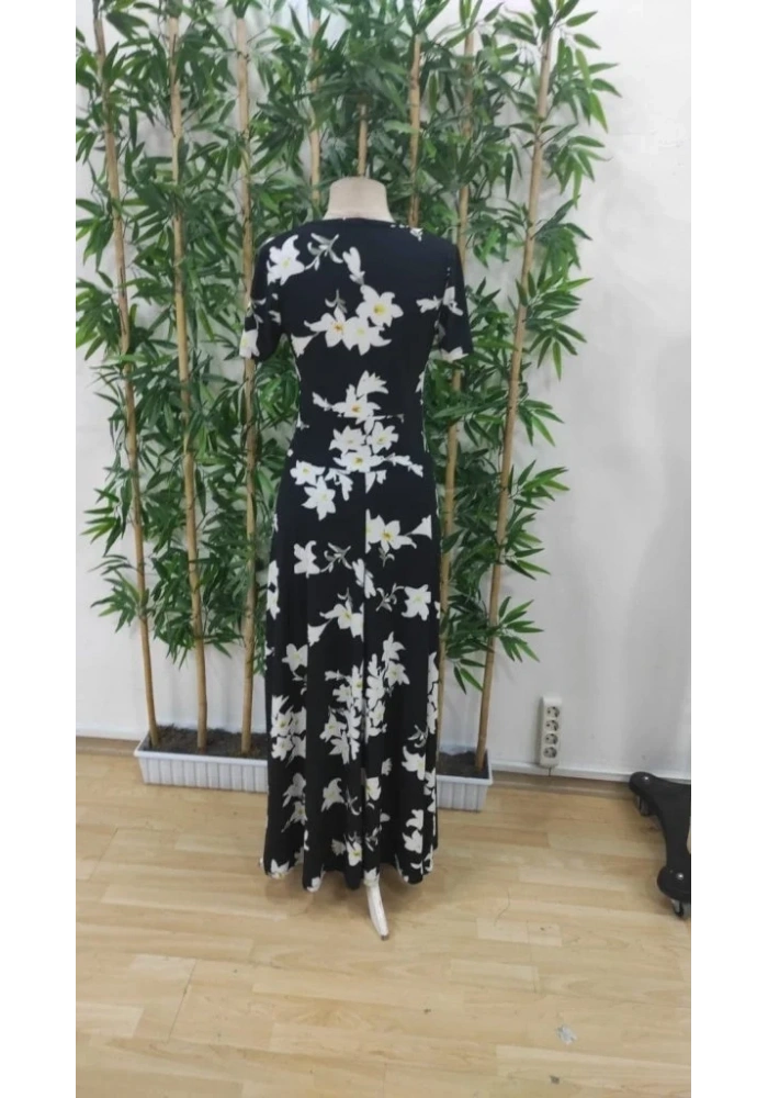 Kadın Kısa Kollu Bisiklet Yaka Puantiyeli Maksi örme Krep Elbise