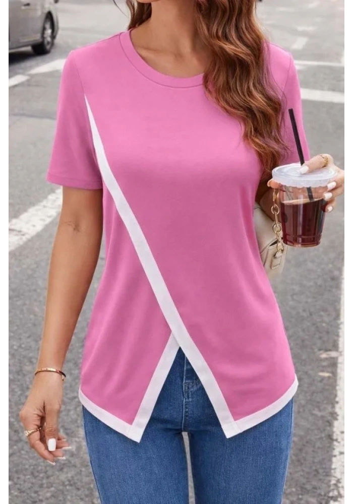 Kadın Kısa Kollu Bisiklet Yaka Viskon Bluz