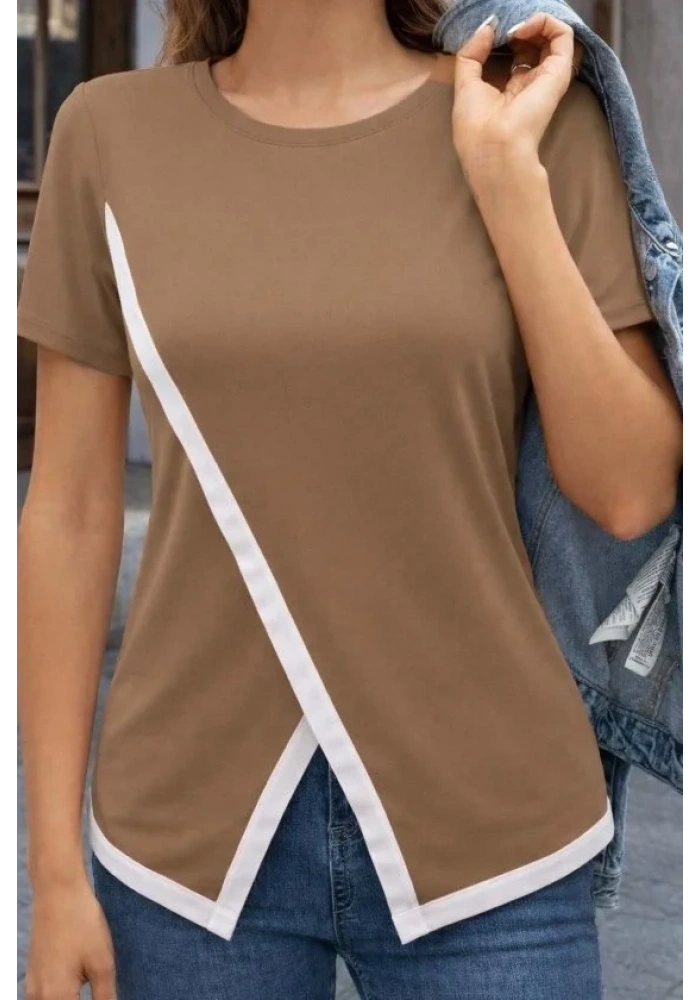 Kadın Kısa Kollu Bisiklet Yaka Viskon Bluz