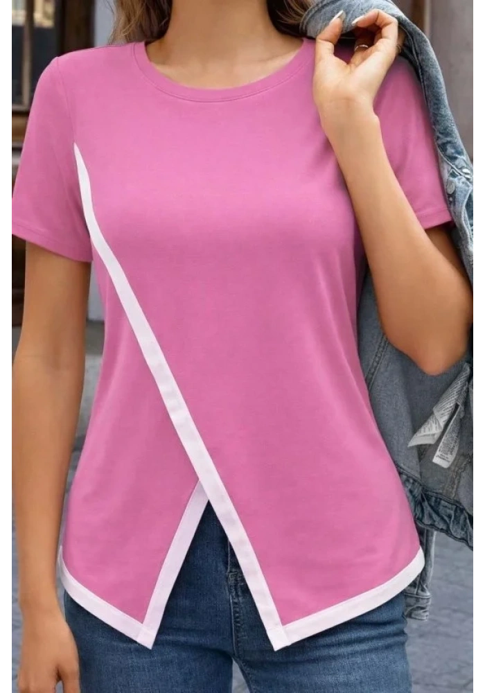 Kadın Kısa Kollu Bisiklet Yaka Viskon Bluz