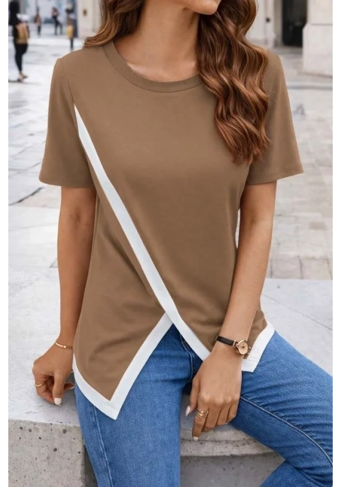 Kadın Kısa Kollu Bisiklet Yaka Viskon Bluz