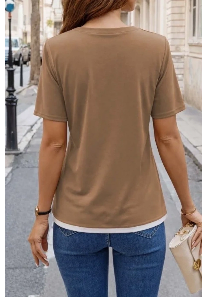 Kadın Kısa Kollu Bisiklet Yaka Viskon Bluz