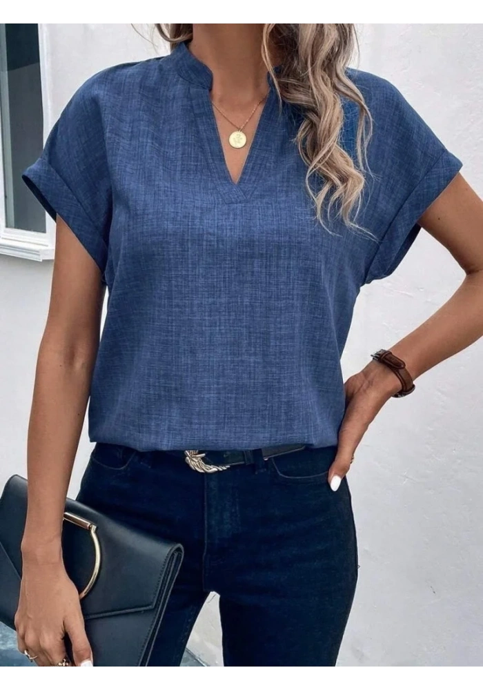 Kadın Kısa Kollu Hakim Yaka Sofya Bluz