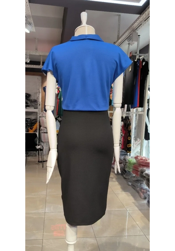 Kadın Kısa Kollu Kruvaze Yaka Krep Elbise (Kemersiz)
