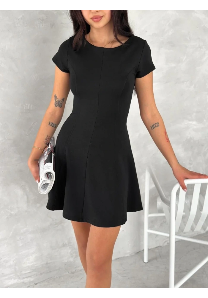 Kadın kısa kollu Mini Elbise - Siyah