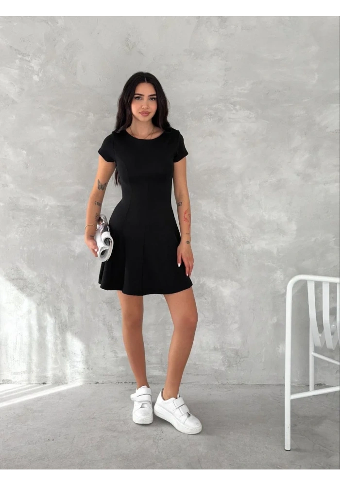 Kadın kısa kollu Mini Elbise - Siyah