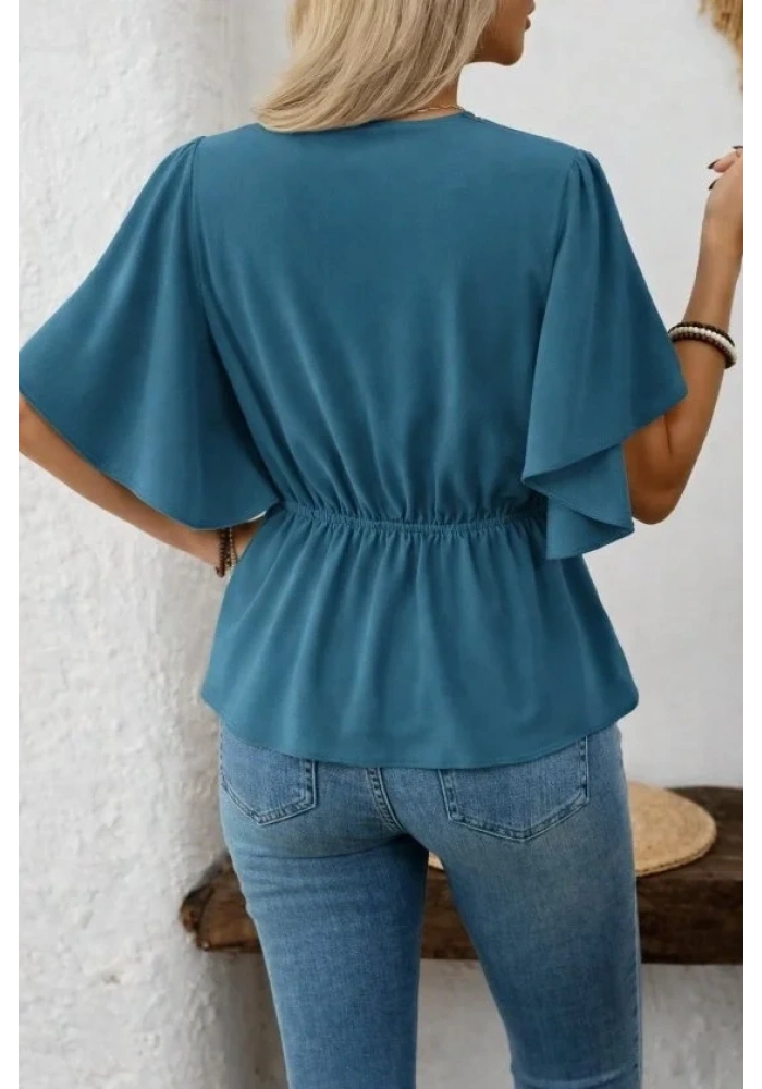 Kadın Kısa Kollu önden Düğmeli Ithal Krep Bluz