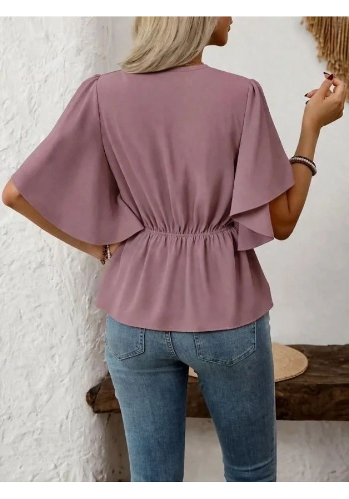 Kadın Kısa Kollu önden Düğmeli Ithal Krep Bluz