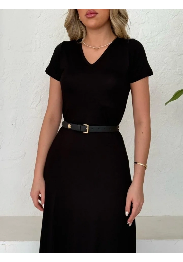 Kadın Kısa Kollu V Yaka Maxi Boy Elbise 124 Cm