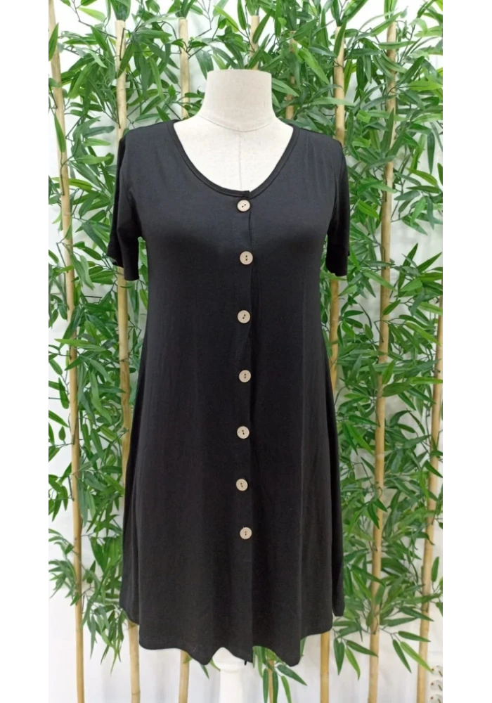 Kadın Kısa Kollu V Yaka önü Düğmeli Viskon Elbise