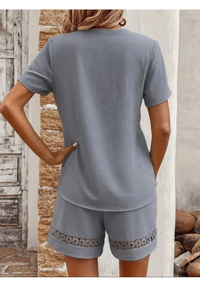 Kadın Kısa Kollu V Yakalı Bluz Ve Short Ikili Takım