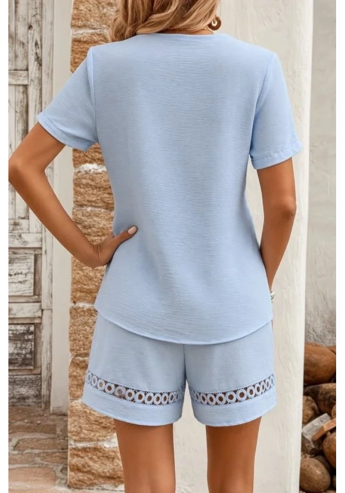 Kadın Kısa Kollu V Yakalı Bluz Ve Short Ikili Takım