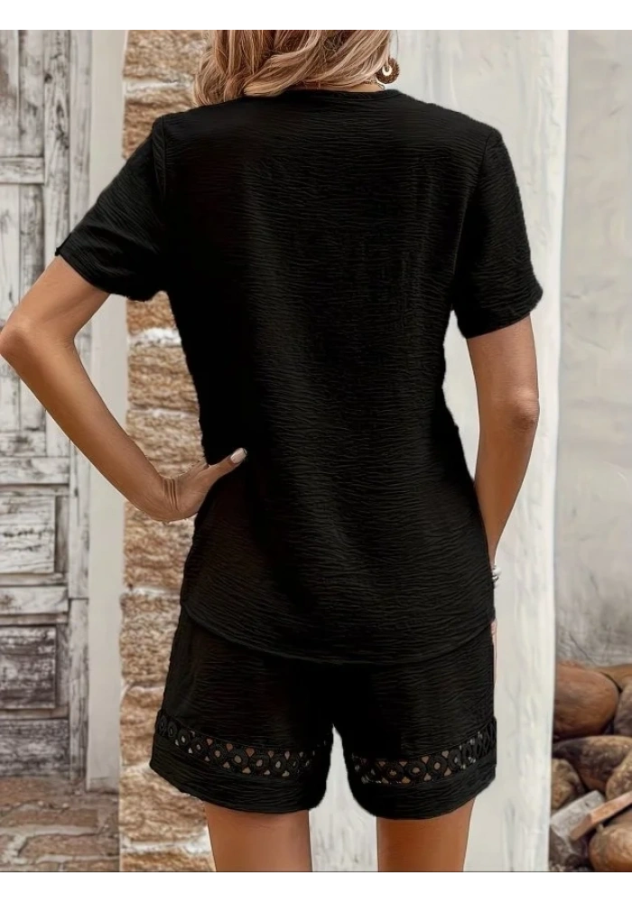 Kadın Kısa Kollu V Yakalı Bluz Ve Short Ikili Takım