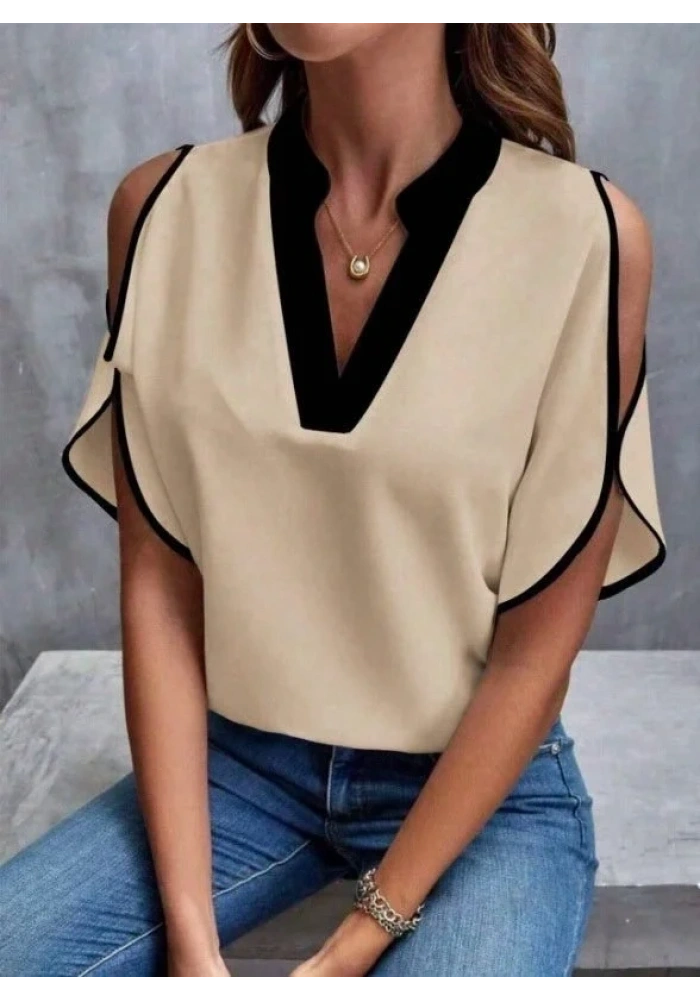 Kadın Kısa Kollu V Yakalı Ithal Krep Bluz