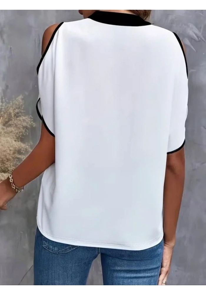 Kadın Kısa Kollu V Yakalı Ithal Krep Bluz