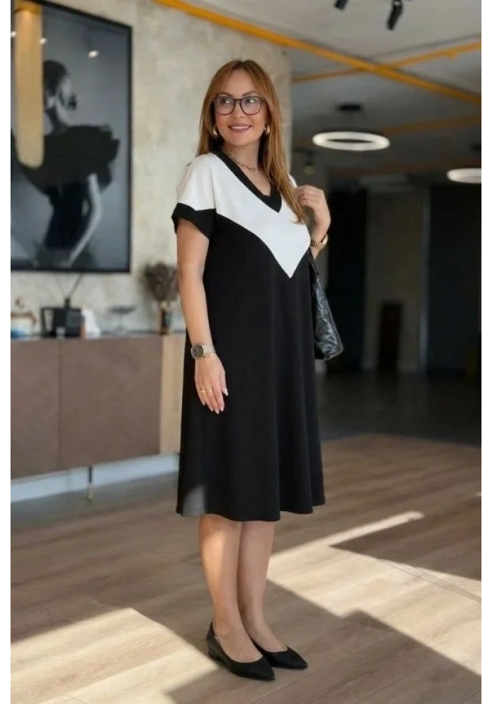 Kadın Kısa Kollu V Yakalı Kısa Modal Elbise