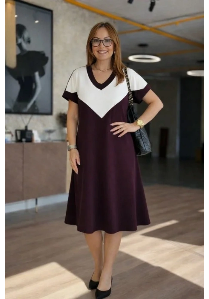 Kadın Kısa Kollu V Yakalı Kısa Modal Elbise