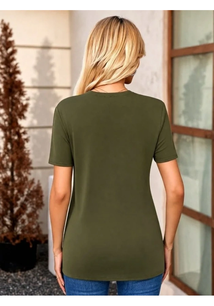 Kadın Kısa Kollu V Yakalı önü Düğmeli Viskon Bluz