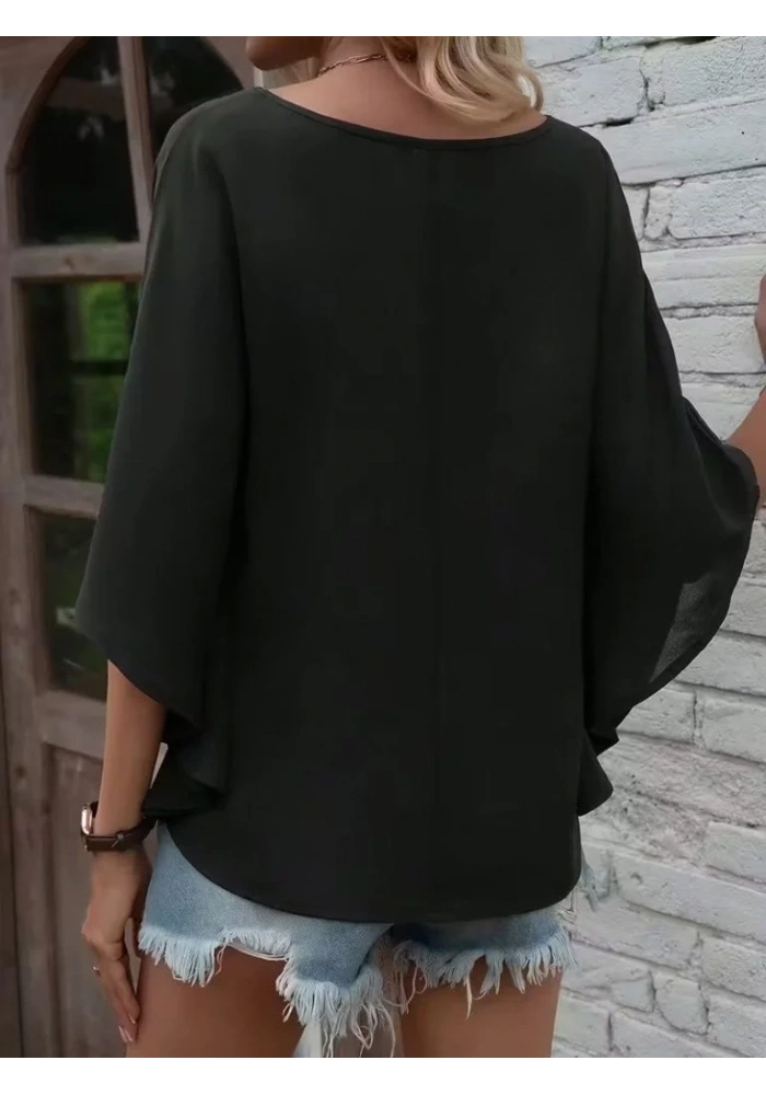 Kadın Kısa Kollu V Yakalı Salaş Viskon Bluz