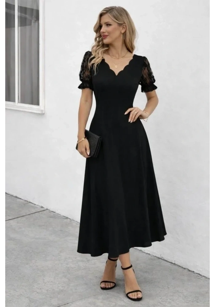 Kadın Kısa Kollu V Yakalı Uzun Janjan Elbise