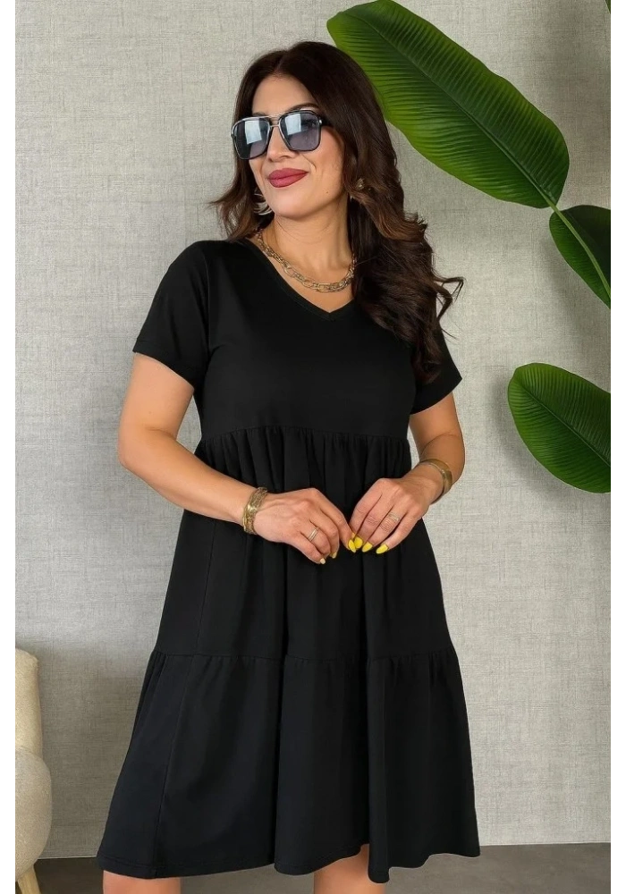 Kadın Kısa Kollu V Yakalı Viskon Elbise