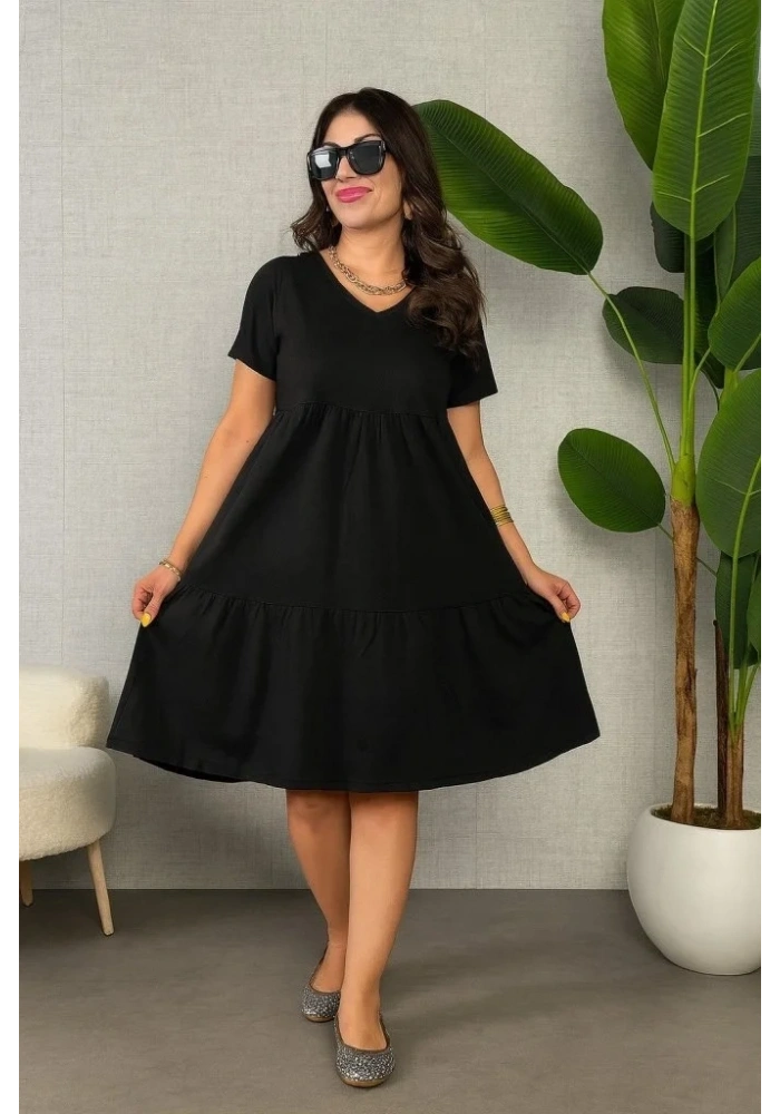 Kadın Kısa Kollu V Yakalı Viskon Elbise