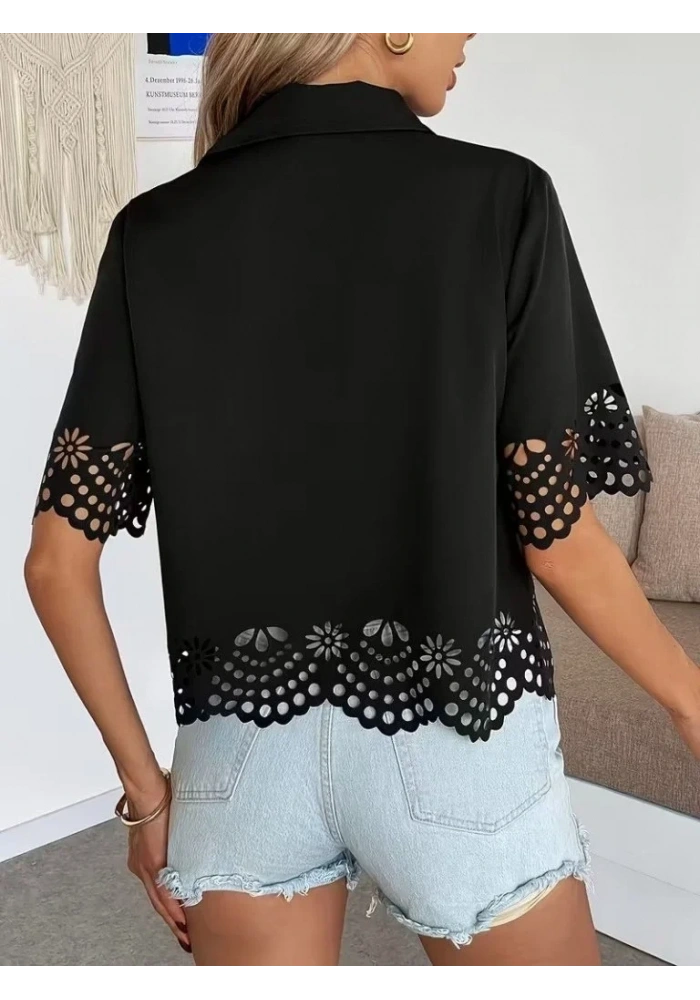 Kadın Kısa Kollu Yakalı önden Düğmeli Dubai Gömlek Bluz