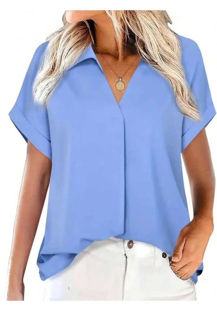 Kadın Kısa Kollu Yakalı Uzun Sandy Bluz