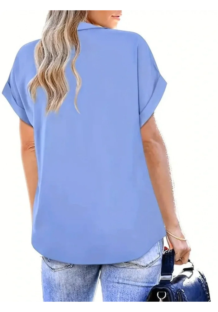 Kadın Kısa Kollu Yakalı Uzun Sandy Bluz