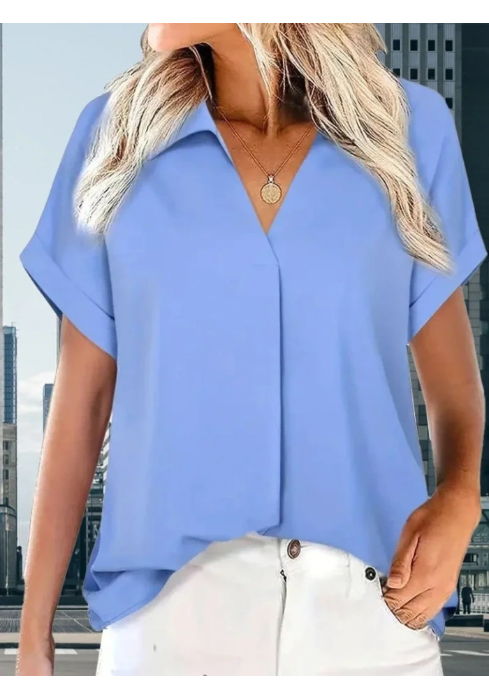 Kadın Kısa Kollu Yakalı Uzun Sandy Bluz