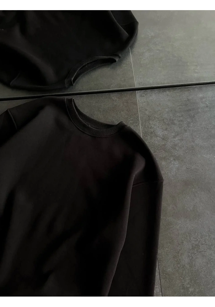 Kadın Bisiklet Yaka 3 İplik Pamuklu Basic SweatShirt - Siyah