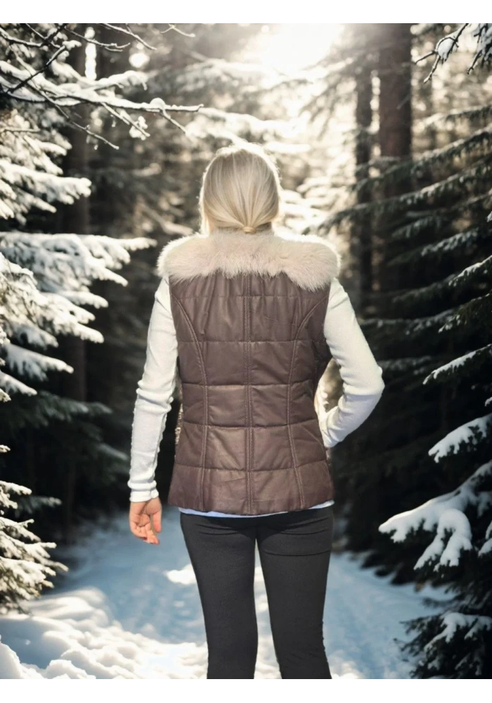 Kadın Kolsuz Fermuarlı Yelek - Kahve