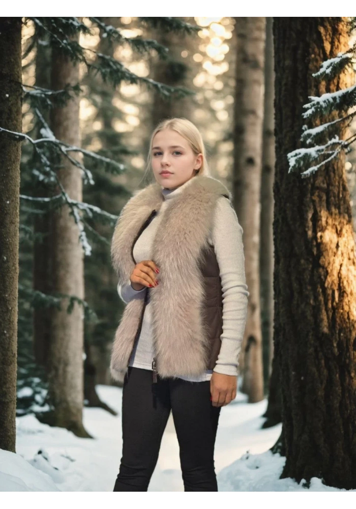 Kadın Kolsuz Fermuarlı Yelek - Kahve