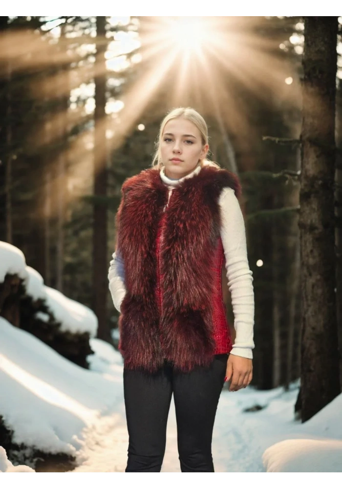 Kadın Kolsuz Fermuarlı Yelek - Kırmızı
