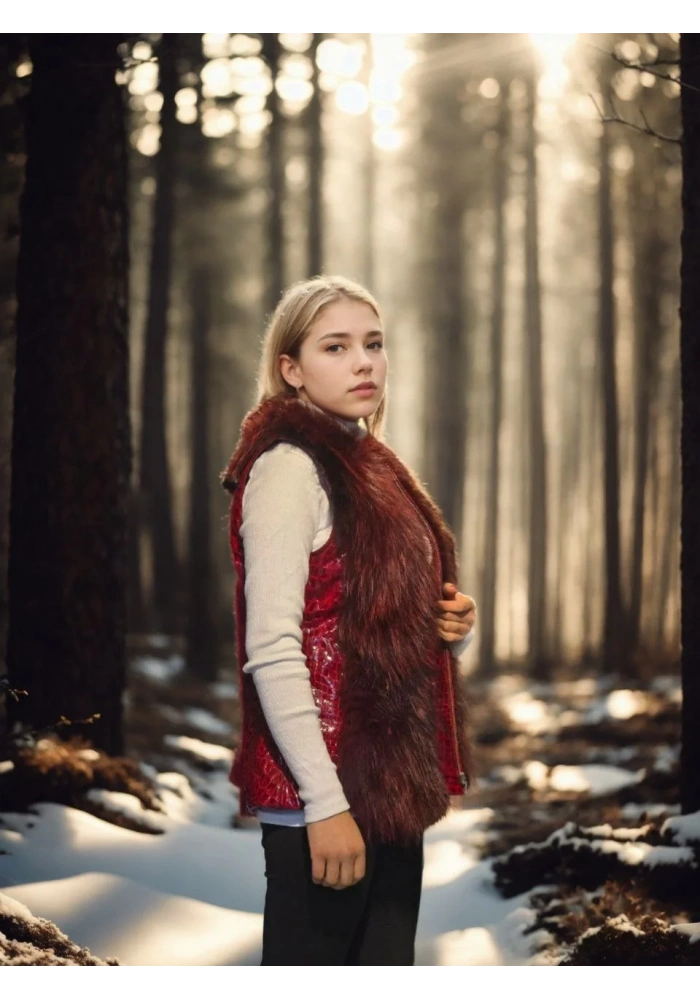 Kadın Kolsuz Fermuarlı Yelek - Kırmızı